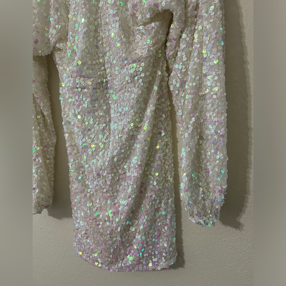 Show Me Your MuMu White Iridescent Sequin Mini Dress - Picture 6 of 9